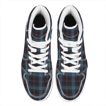 Dark Blue Tartan Pattern Print High Top Leather Sneakers