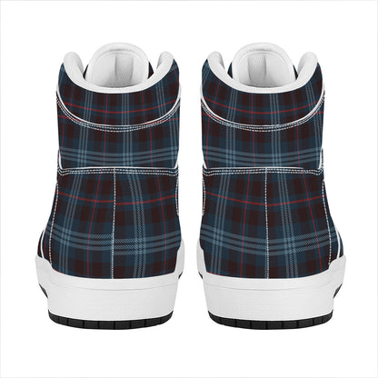 Dark Blue Tartan Pattern Print High Top Leather Sneakers