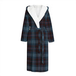 Dark Blue Tartan Pattern Print Hooded Bathrobe