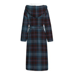 Dark Blue Tartan Pattern Print Hooded Bathrobe