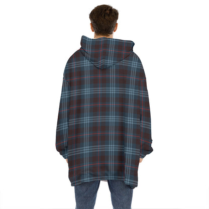 Dark Blue Tartan Pattern Print Hoodie Blanket