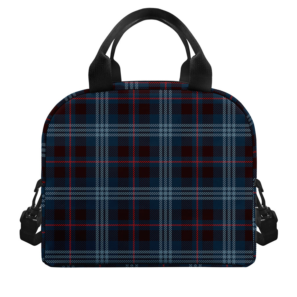 Dark Blue Tartan Pattern Print Insulated Lunch Bag