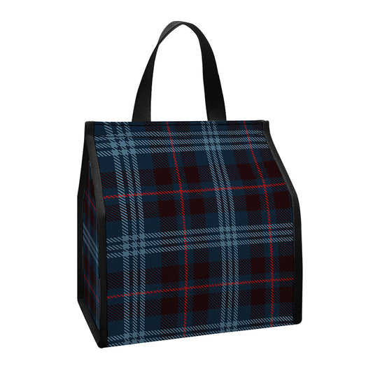 Dark Blue Tartan Pattern Print Insulated Lunch Tote