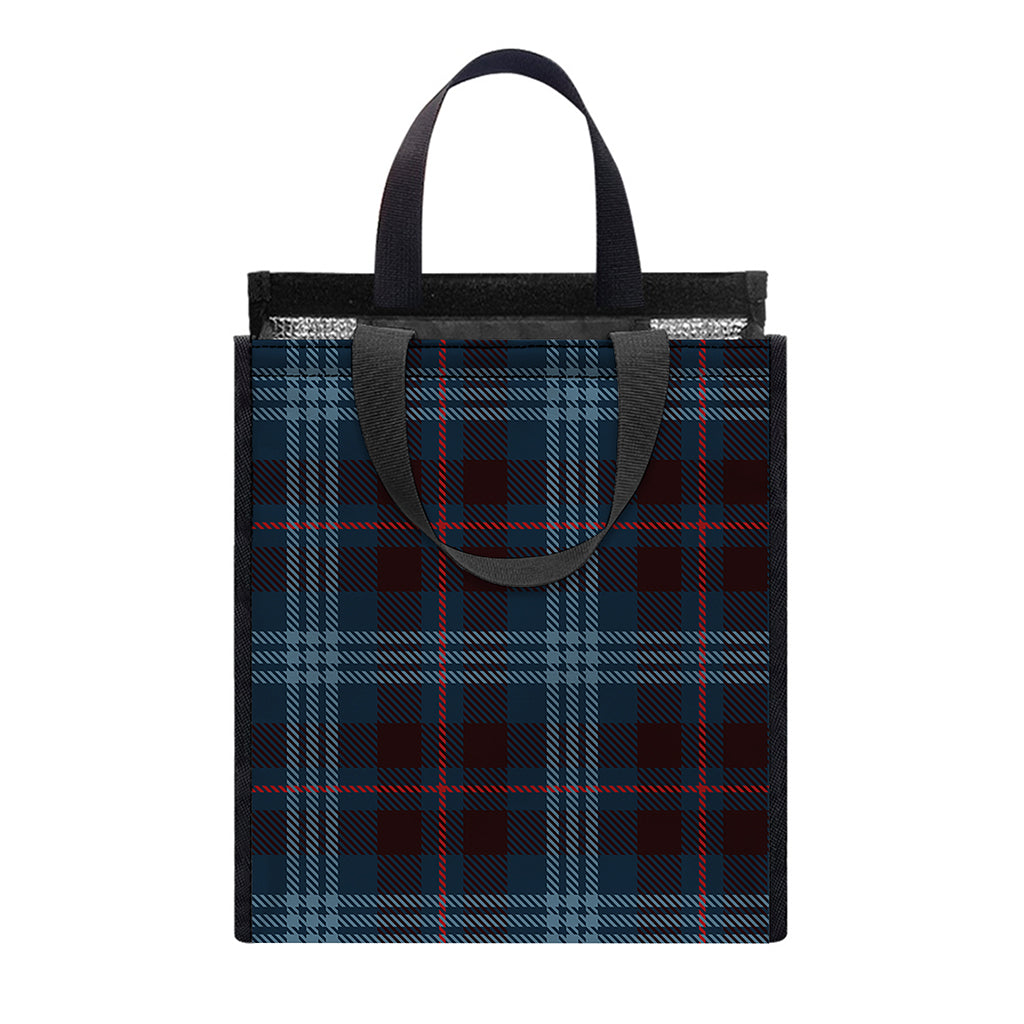 Dark Blue Tartan Pattern Print Insulated Lunch Tote