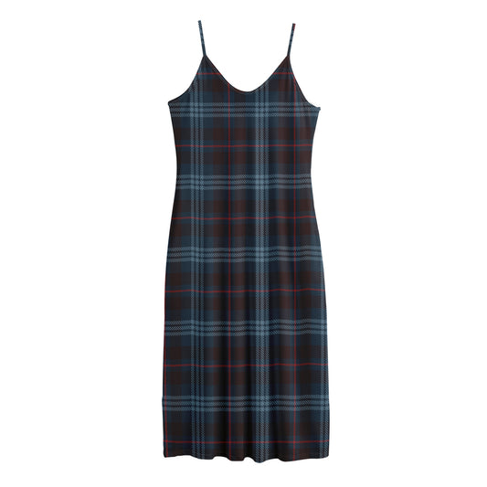 Dark Blue Tartan Pattern Print Jersey Midi Cami Dress