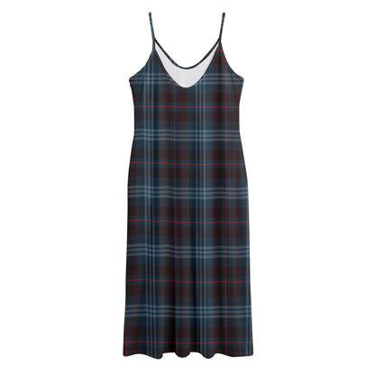 Dark Blue Tartan Pattern Print Jersey Midi Cami Dress