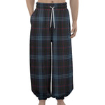 Dark Blue Tartan Pattern Print Lantern Pants