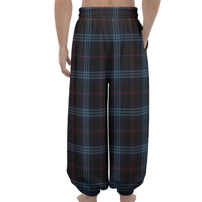 Dark Blue Tartan Pattern Print Lantern Pants