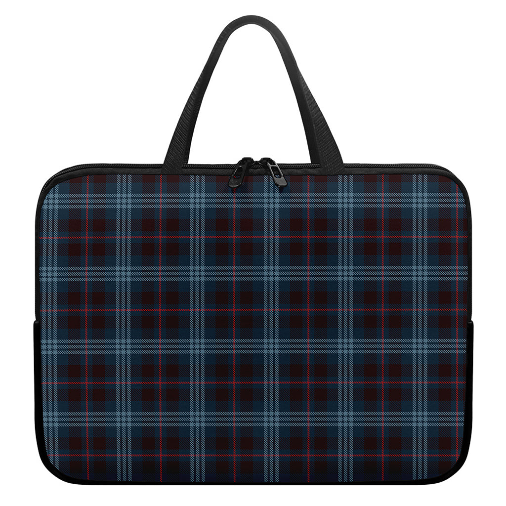 Dark Blue Tartan Pattern Print Laptop Sleeve With Handle