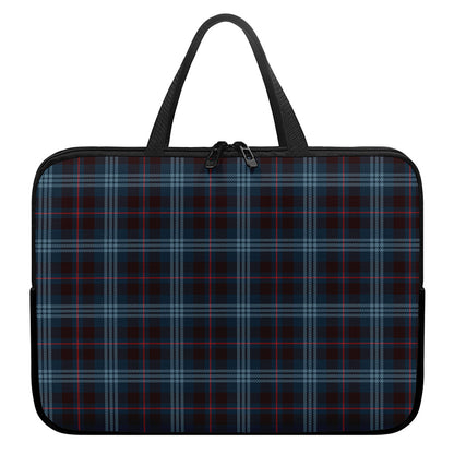 Dark Blue Tartan Pattern Print Laptop Sleeve With Handle