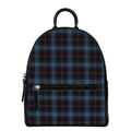 Dark Blue Tartan Pattern Print Leather Backpack