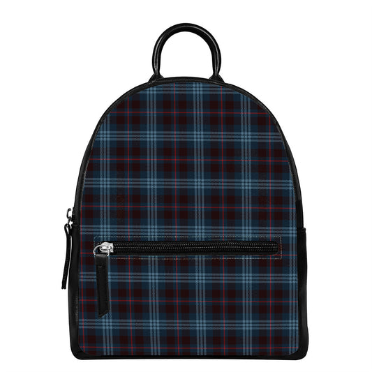 Dark Blue Tartan Pattern Print Leather Backpack