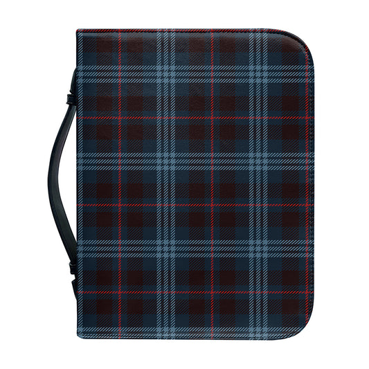 Dark Blue Tartan Pattern Print Leather Bible Cover