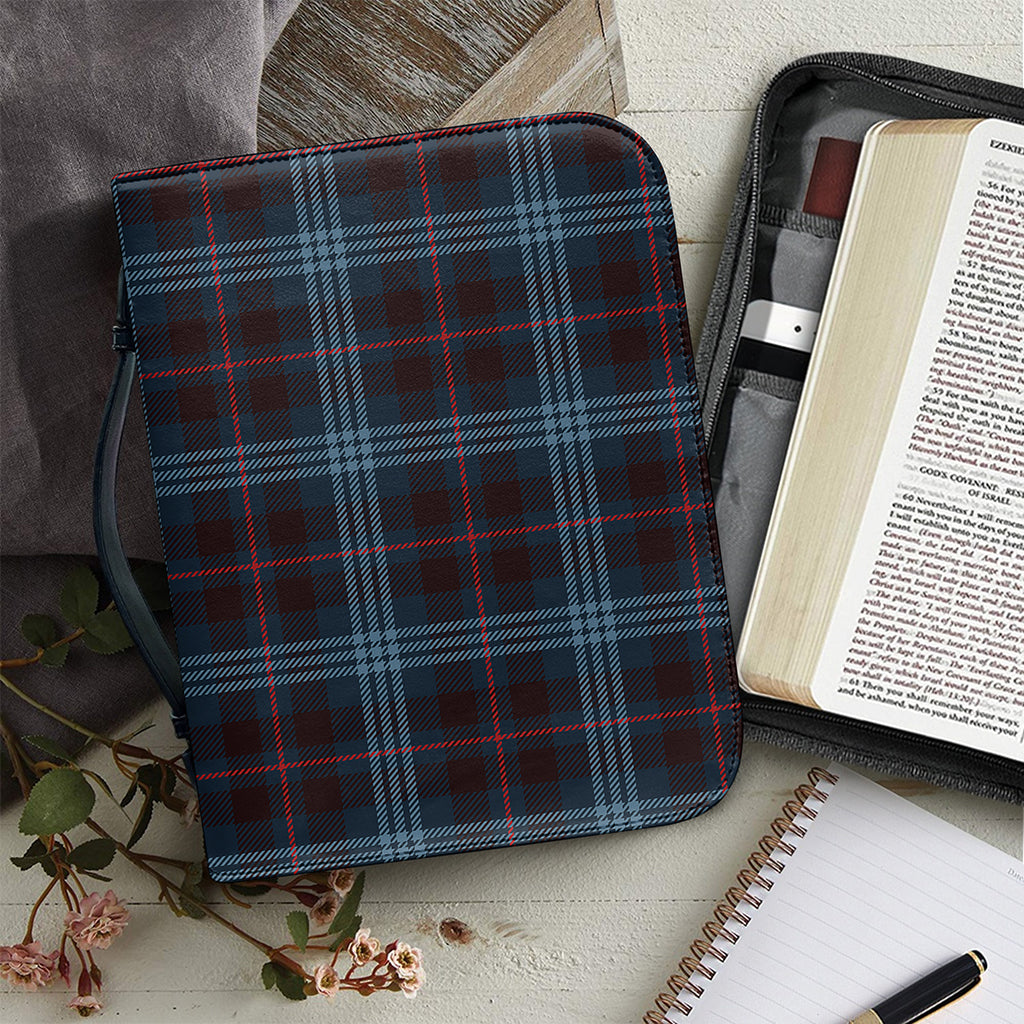 Dark Blue Tartan Pattern Print Leather Bible Cover