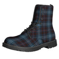 Dark Blue Tartan Pattern Print Lace-Up Boots