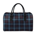 Dark Blue Tartan Pattern Print Leather Duffel Bag