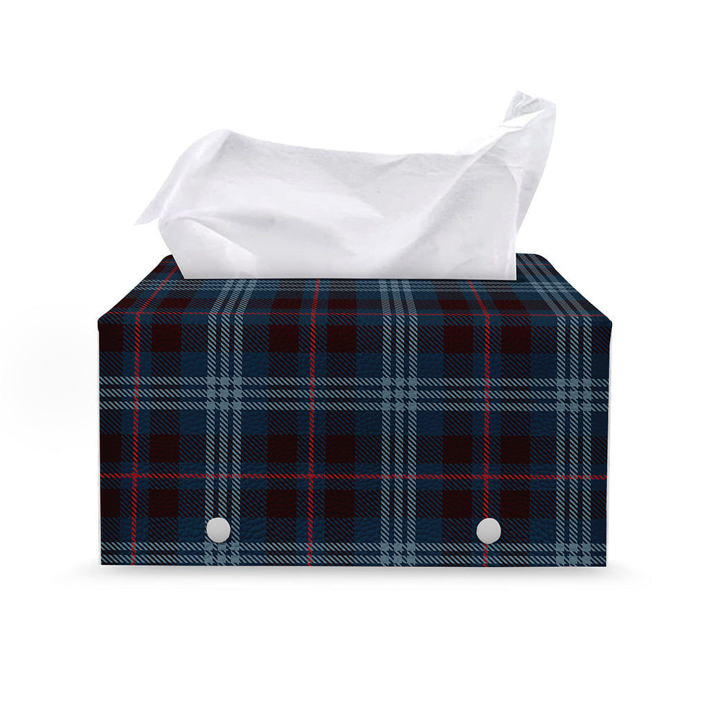 Dark Blue Tartan Pattern Print Leather Tissue Box Cover
