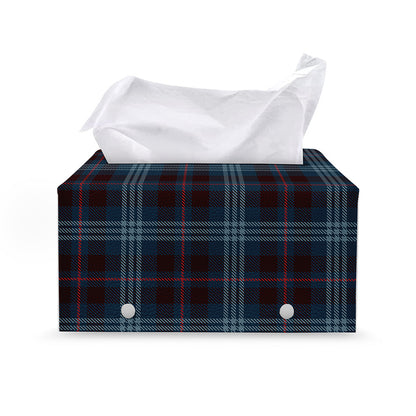 Dark Blue Tartan Pattern Print Leather Tissue Box Cover