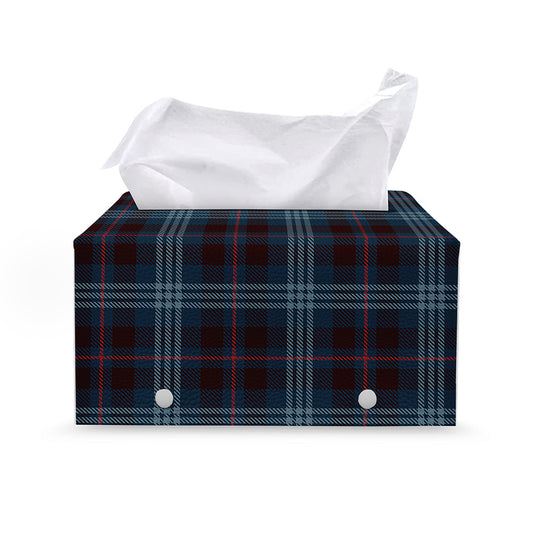 Dark Blue Tartan Pattern Print Leather Tissue Box Cover