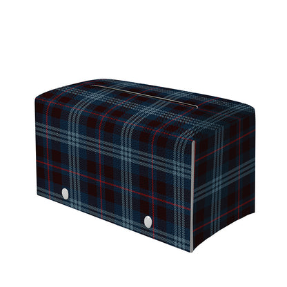 Dark Blue Tartan Pattern Print Leather Tissue Box Cover