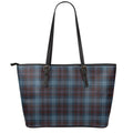 Dark Blue Tartan Pattern Print Leather Tote Bag With Zipper