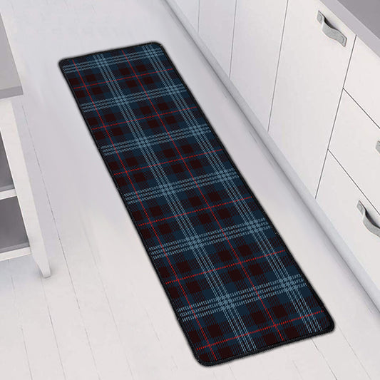 Dark Blue Tartan Pattern Print Long Kitchen Mat