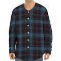 Dark Blue Tartan Pattern Print Long Sleeve Baseball Jersey