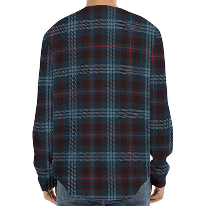 Dark Blue Tartan Pattern Print Long Sleeve Baseball Jersey