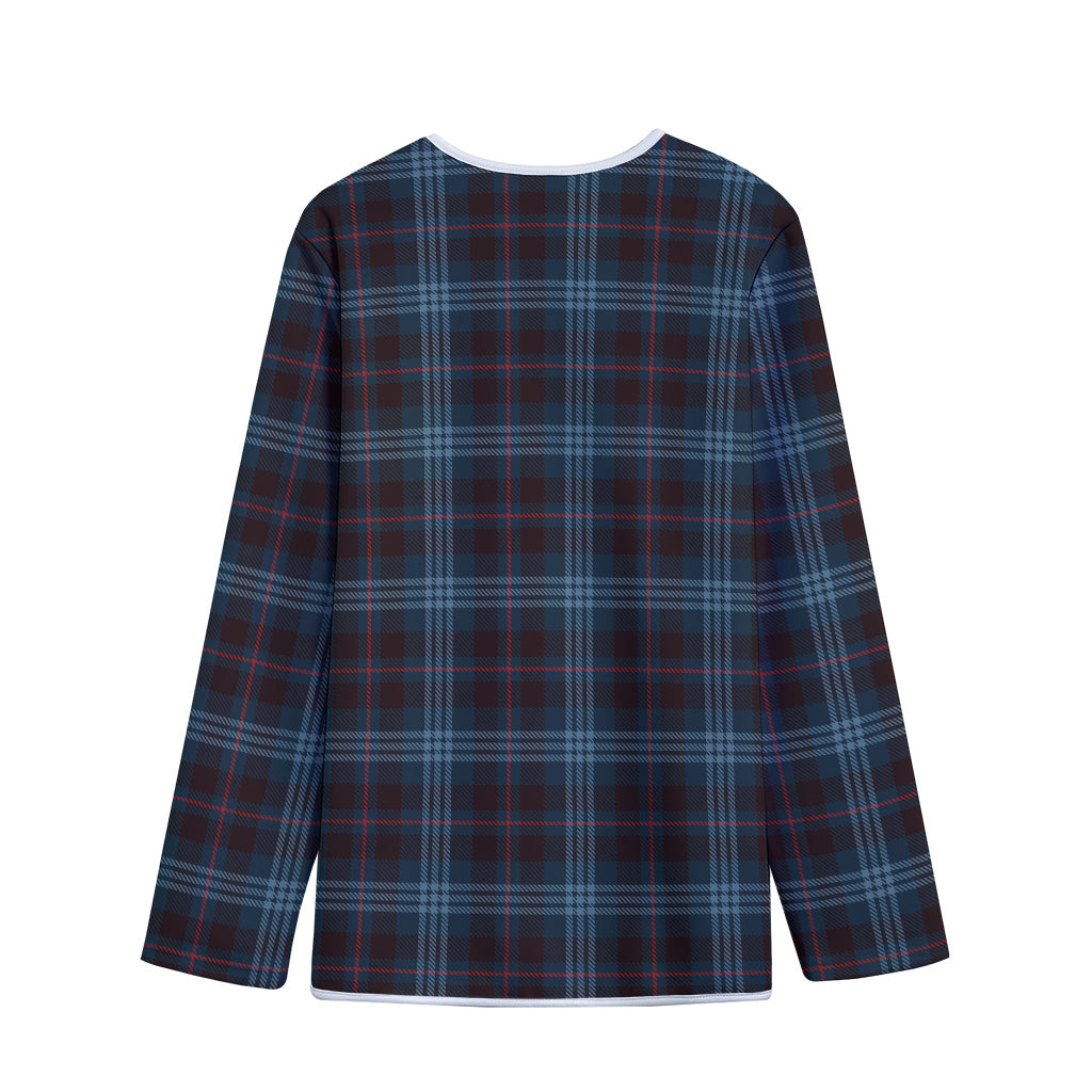 Dark Blue Tartan Pattern Print Long Sleeve Short Coat
