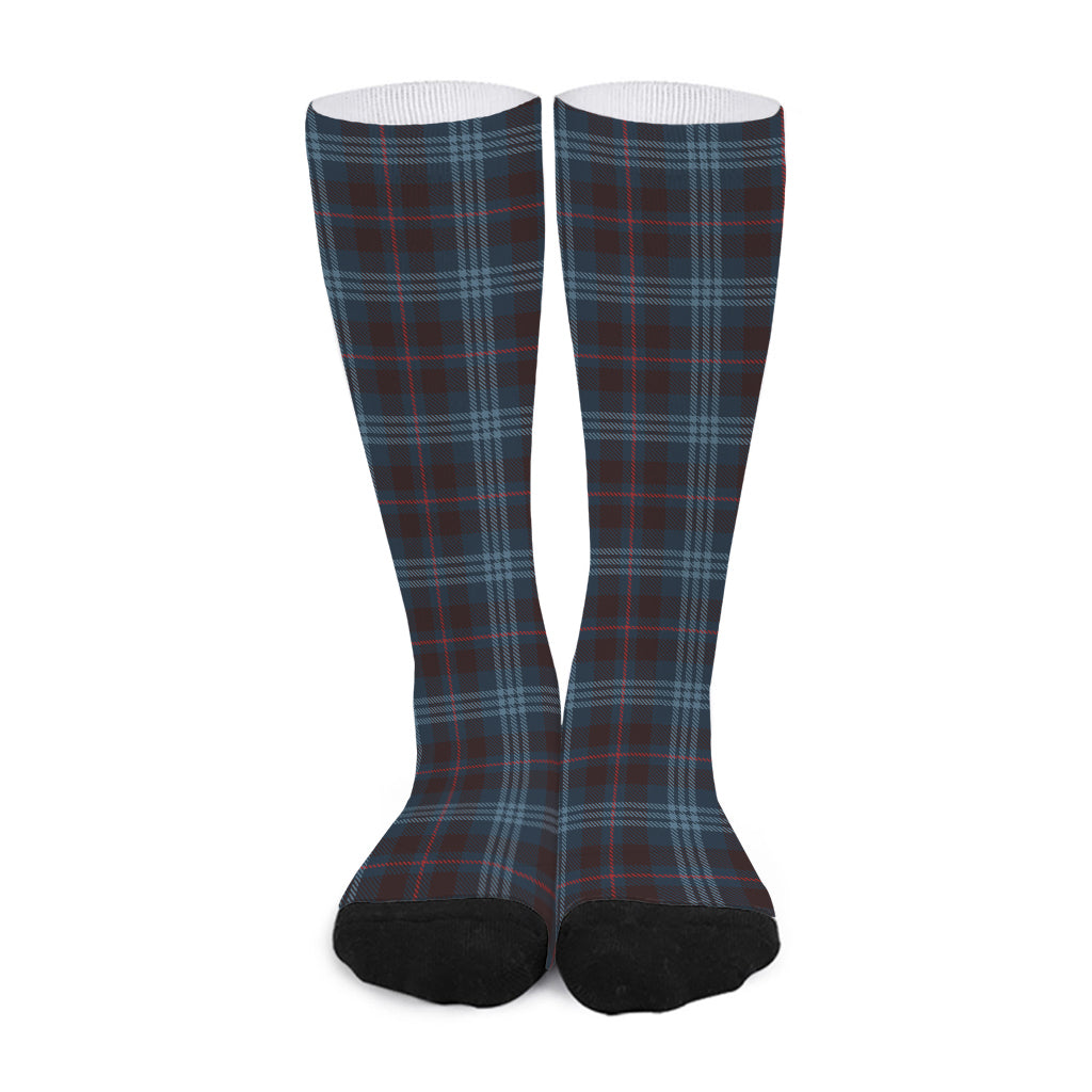 Dark Blue Tartan Pattern Print Long Socks