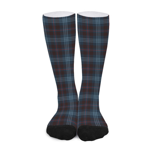 Dark Blue Tartan Pattern Print Long Socks