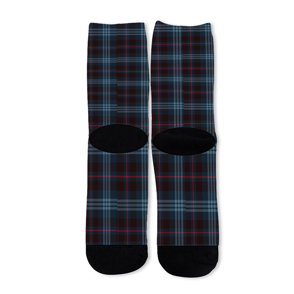 Dark Blue Tartan Pattern Print Long Socks
