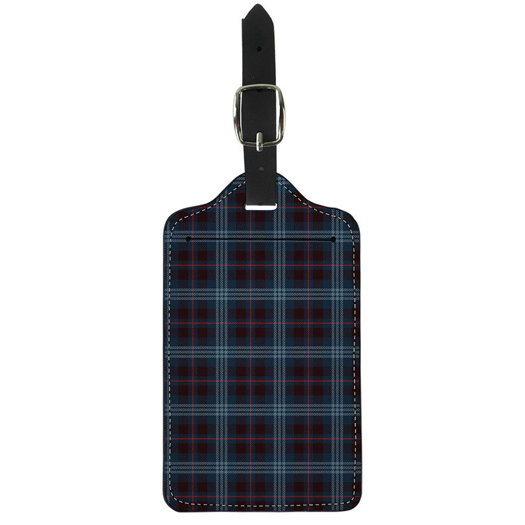 Dark Blue Tartan Pattern Print Luggage Tag