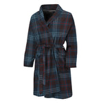 Dark Blue Tartan Pattern Print Men's Bathrobe