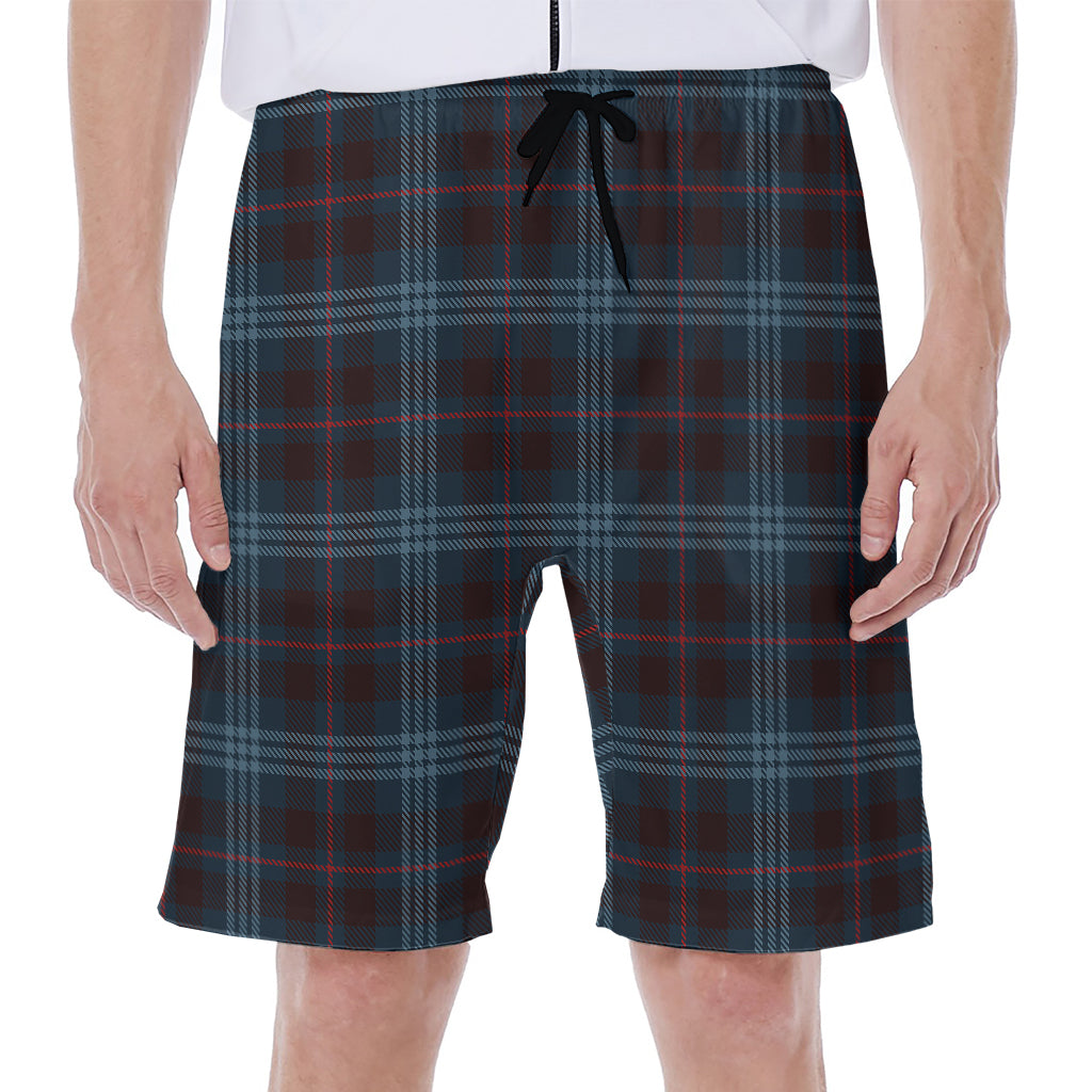 Dark Blue Tartan Pattern Print Men's Beach Shorts