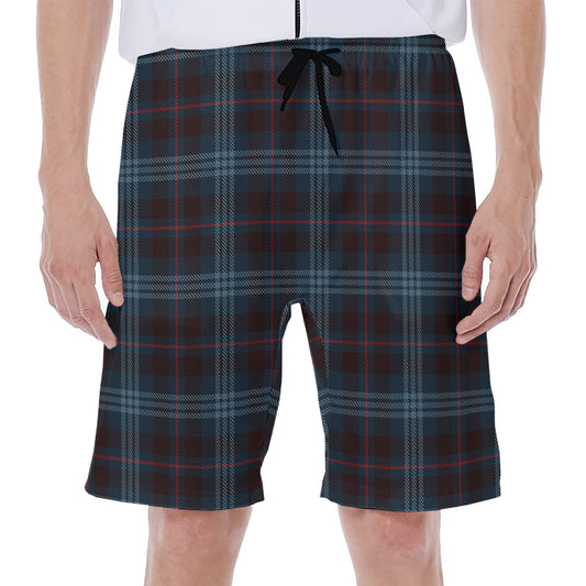 Dark Blue Tartan Pattern Print Men's Beach Shorts
