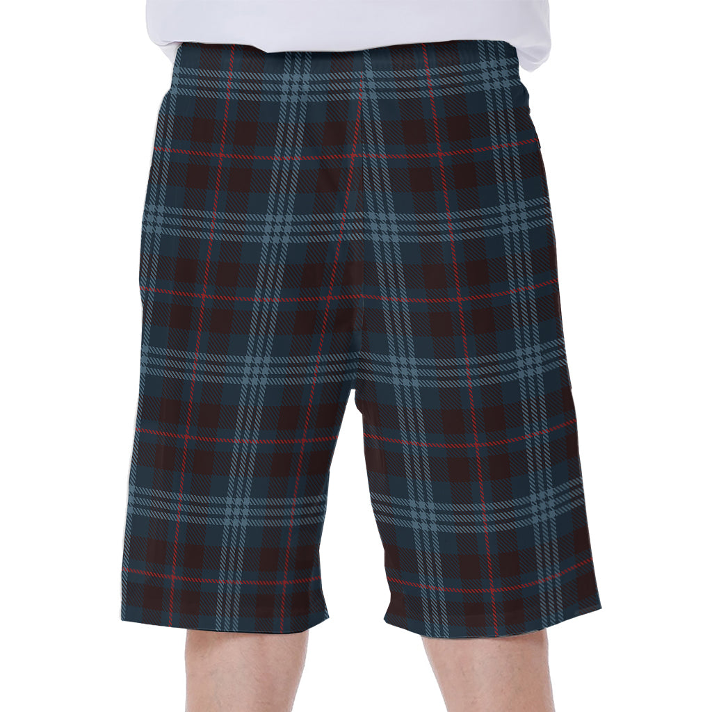 Dark Blue Tartan Pattern Print Men's Beach Shorts