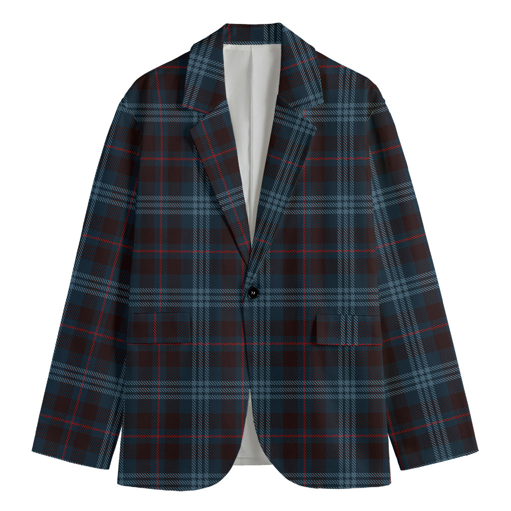 Dark Blue Tartan Pattern Print Men's Blazer