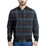 Dark Blue Tartan Pattern Print Men's Bomber Jacket