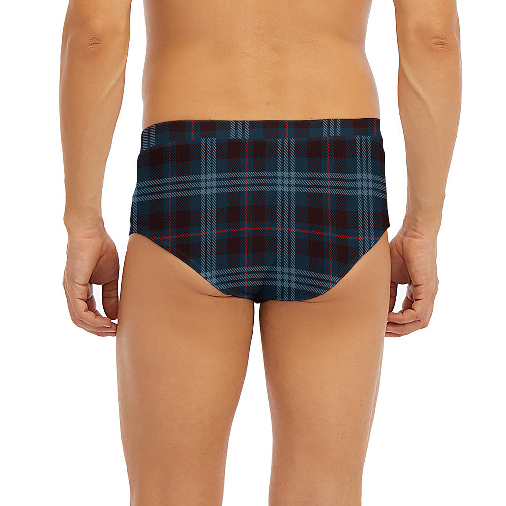 Dark Blue Tartan Pattern Print Men's Briefs