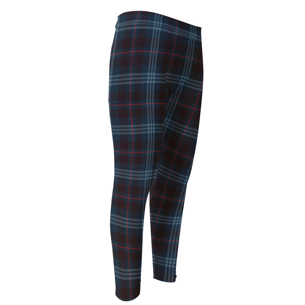 Dark Blue Tartan Pattern Print Men's Compression Pants
