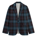 Dark Blue Tartan Pattern Print Men's Cotton Blazer