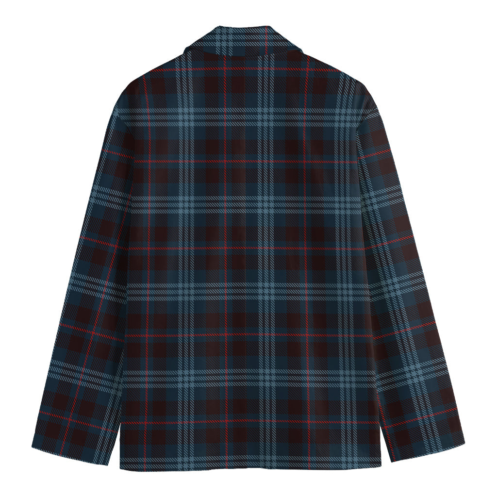Dark Blue Tartan Pattern Print Men's Cotton Blazer