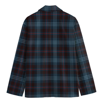 Dark Blue Tartan Pattern Print Men's Cotton Blazer
