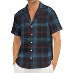 Dark Blue Tartan Pattern Print Men's Deep V-Neck Shirt