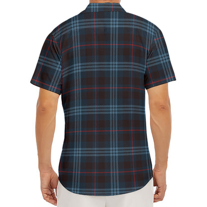 Dark Blue Tartan Pattern Print Men's Deep V-Neck Shirt