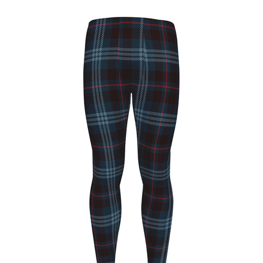 Dark Blue Tartan Pattern Print Men's leggings