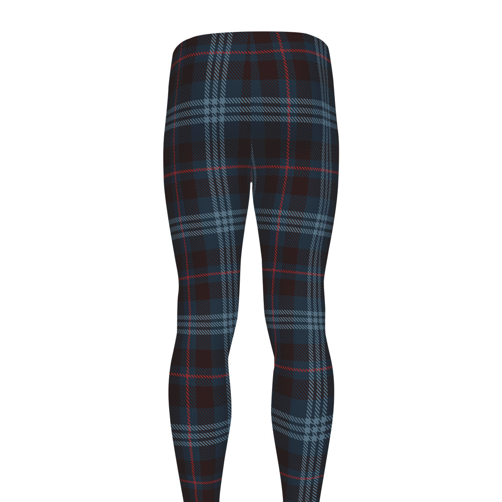 Dark Blue Tartan Pattern Print Men's leggings