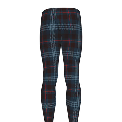 Dark Blue Tartan Pattern Print Men's leggings