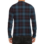 Dark Blue Tartan Pattern Print Men's Long Sleeve Rash Guard